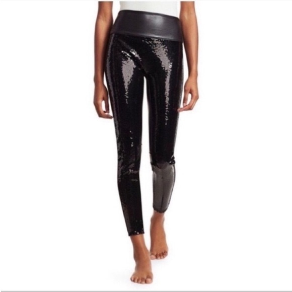 Spanx Faux Leather Sequin Leggings Black Size S - Picture 5 of 15